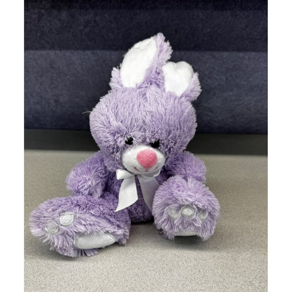 Animal Adventure Purple Bunny Pink‎ Nose & White Ribbon 10" Plush Stuffed Animal